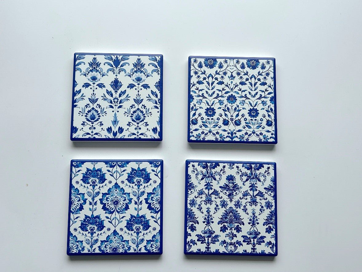 Salisbury Blue Tiles Coasters Ceramic (4) - 1st Stop Marshall's Health Shop, Gift Shop! - Heath and Natural Therapy New Brighton Christchurch - Naturopath