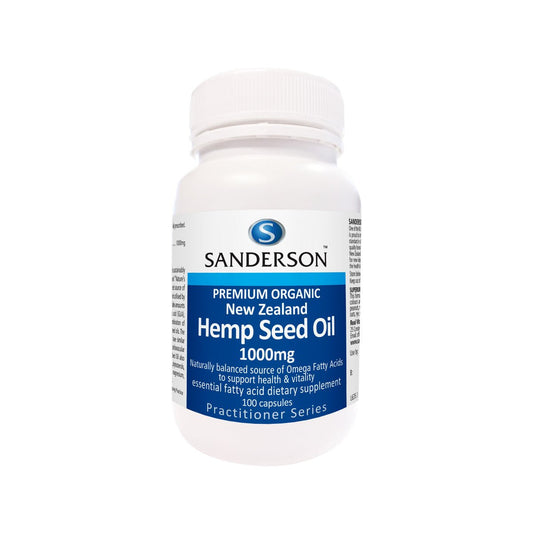 SANDERSON Premium Organic Hemp Seed Oil 1000mg 100 Softgels - 1st Stop Marshall's Health Shop, Gift Shop! - Heath and Natural Therapy New Brighton Christchurch - Naturopath