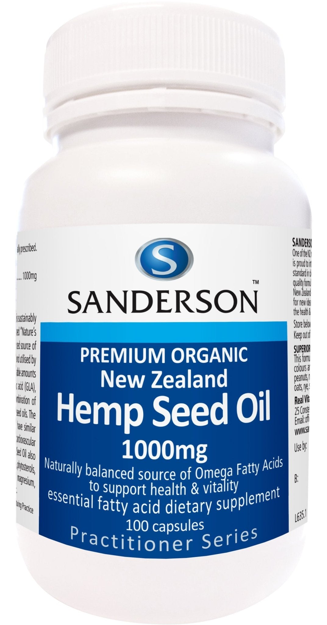 SANDERSON Premium Organic Hemp Seed Oil 1000mg 100 Softgels - 1st Stop Marshall's Health Shop, Gift Shop! - Heath and Natural Therapy New Brighton Christchurch - Naturopath