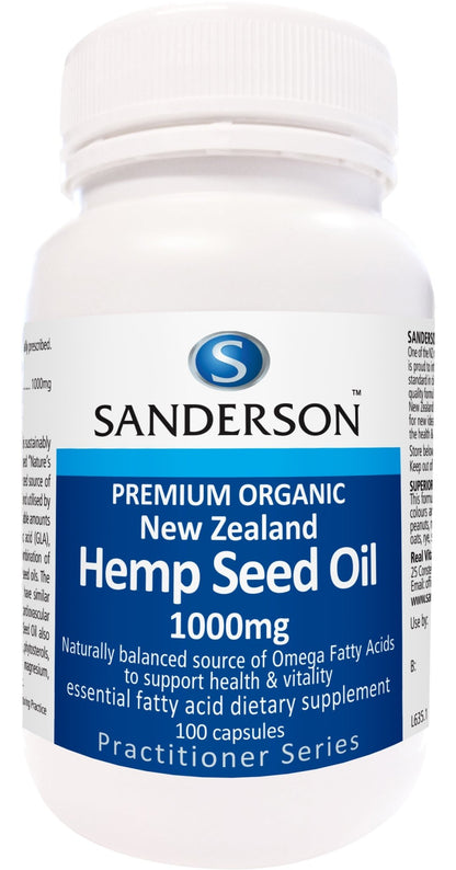 SANDERSON Premium Organic Hemp Seed Oil 1000mg 100 Softgels - 1st Stop Marshall's Health Shop, Gift Shop! - Heath and Natural Therapy New Brighton Christchurch - Naturopath