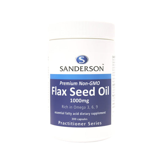 SANDERSON Premium Organic non-GMO Flax Seed Oil 1000mg 300 Softgels - 1st Stop Marshall's Health Shop, Gift Shop! - Heath and Natural Therapy New Brighton Christchurch - Naturopath
