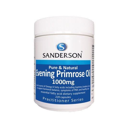 SANDERSON Pure & Natural Evening Primrose Oil 1000mg 220 Softgels - 1st Stop Marshall's Health Shop, Gift Shop! - Heath and Natural Therapy New Brighton Christchurch - Naturopath