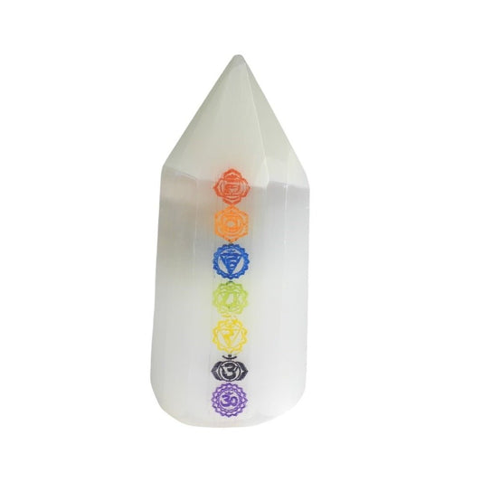 Selenite Chakra Coloured Tower 10cm - MarshallsHealthShop