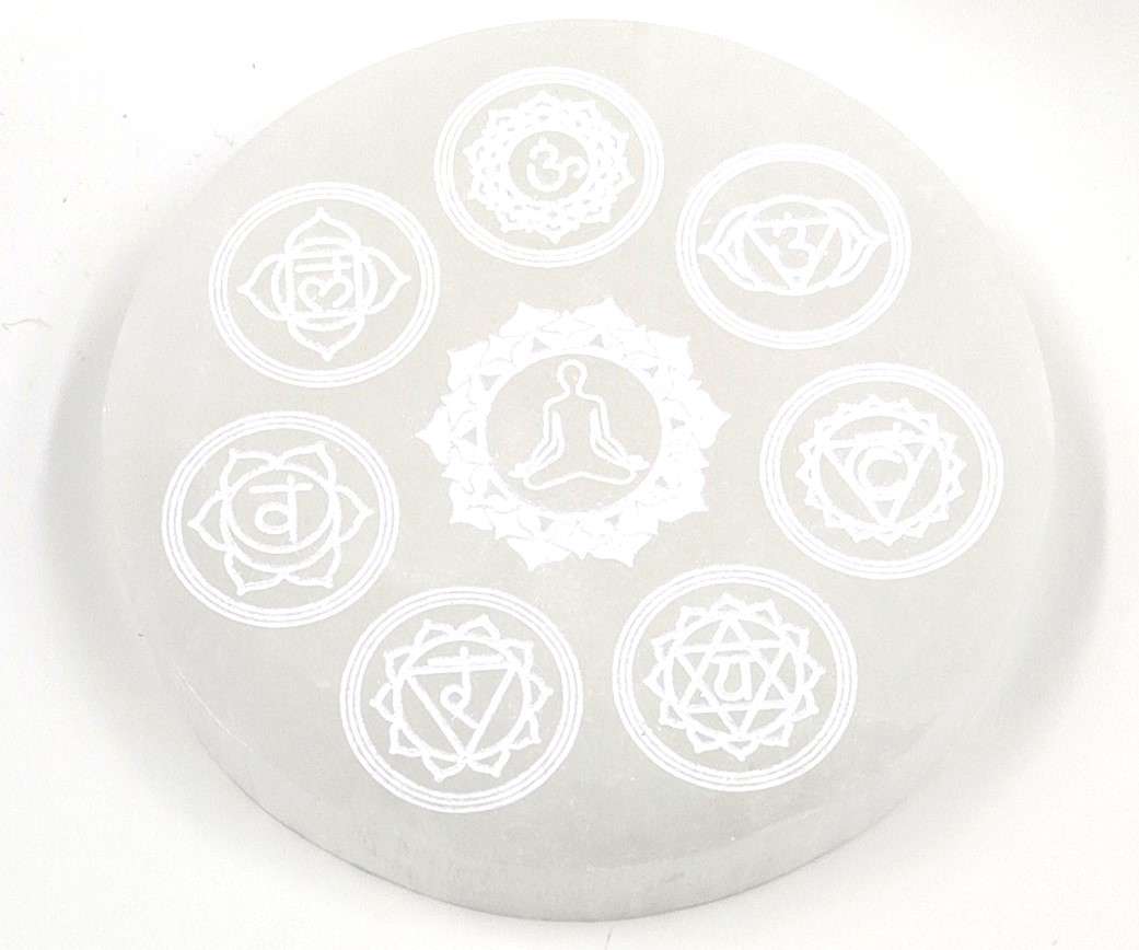 Selenite Disc Chakra Symbols - MarshallsHealthShop