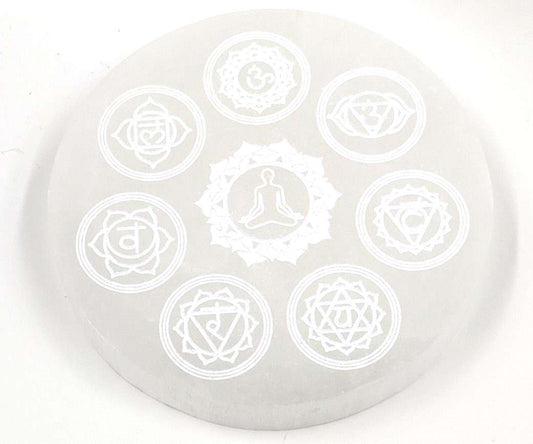 Selenite Disc Chakra Symbols - MarshallsHealthShop