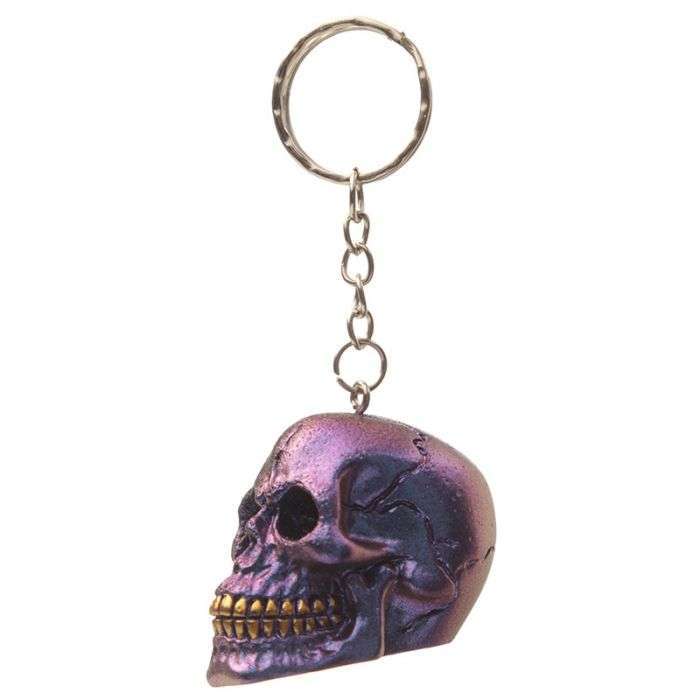 Skulls and Roses Dark Metallic and Gold Skull Keyring - MarshallsHealthShop