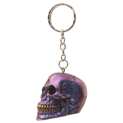 Skulls and Roses Dark Metallic and Gold Skull Keyring - MarshallsHealthShop