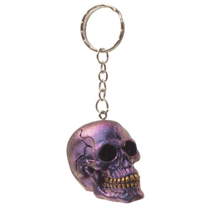 Skulls and Roses Dark Metallic and Gold Skull Keyring - MarshallsHealthShop