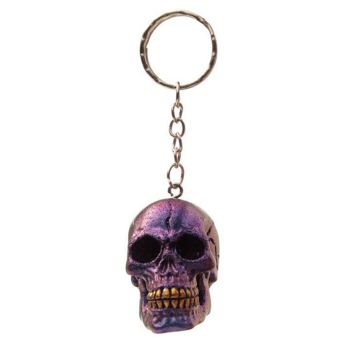 Skulls and Roses Dark Metallic and Gold Skull Keyring - MarshallsHealthShop