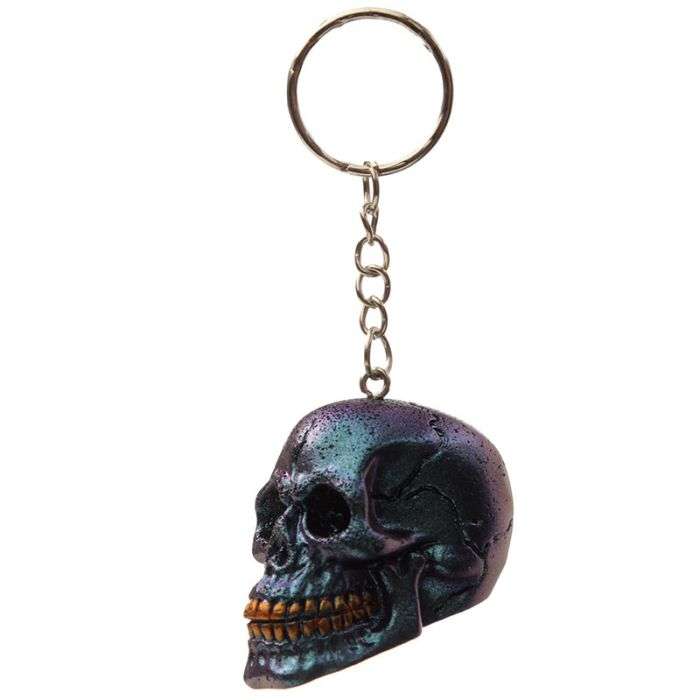 Skulls and Roses Dark Metallic and Gold Skull Keyring - MarshallsHealthShop