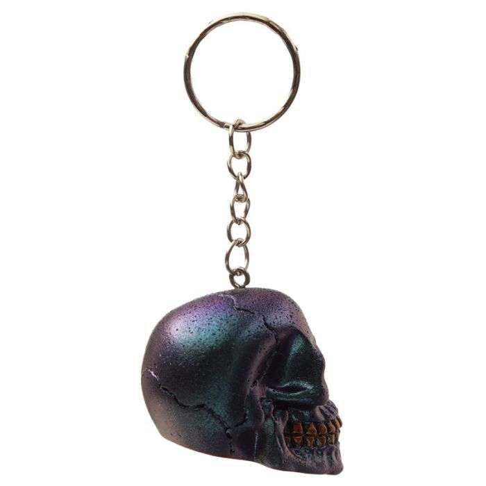 Skulls and Roses Dark Metallic and Gold Skull Keyring - MarshallsHealthShop