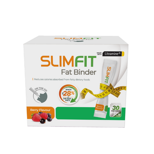 SLIMFIT Fat Binder Berry Flavour Sachet  SLIMFIT Fat Binder binds dietary fat from food and becomes a large fat-fibre complex that is too large to be absorbed in the small intestine.  SLIMFIT Fat Binder helps manage excess weight in conjunction with a balanced diet and exercise and may aid in general weight management.
