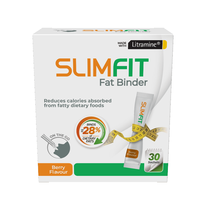 SLIMFIT Fat Binder Berry Flavour Sachet  SLIMFIT Fat Binder binds dietary fat from food and becomes a large fat-fibre complex that is too large to be absorbed in the small intestine.  SLIMFIT Fat Binder helps manage excess weight in conjunction with a balanced diet and exercise and may aid in general weight management.