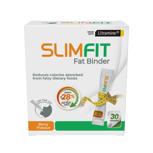 SLIMFIT Fat Binder Berry Flavour Sachet  SLIMFIT Fat Binder binds dietary fat from food and becomes a large fat-fibre complex that is too large to be absorbed in the small intestine.  SLIMFIT Fat Binder helps manage excess weight in conjunction with a balanced diet and exercise and may aid in general weight management.