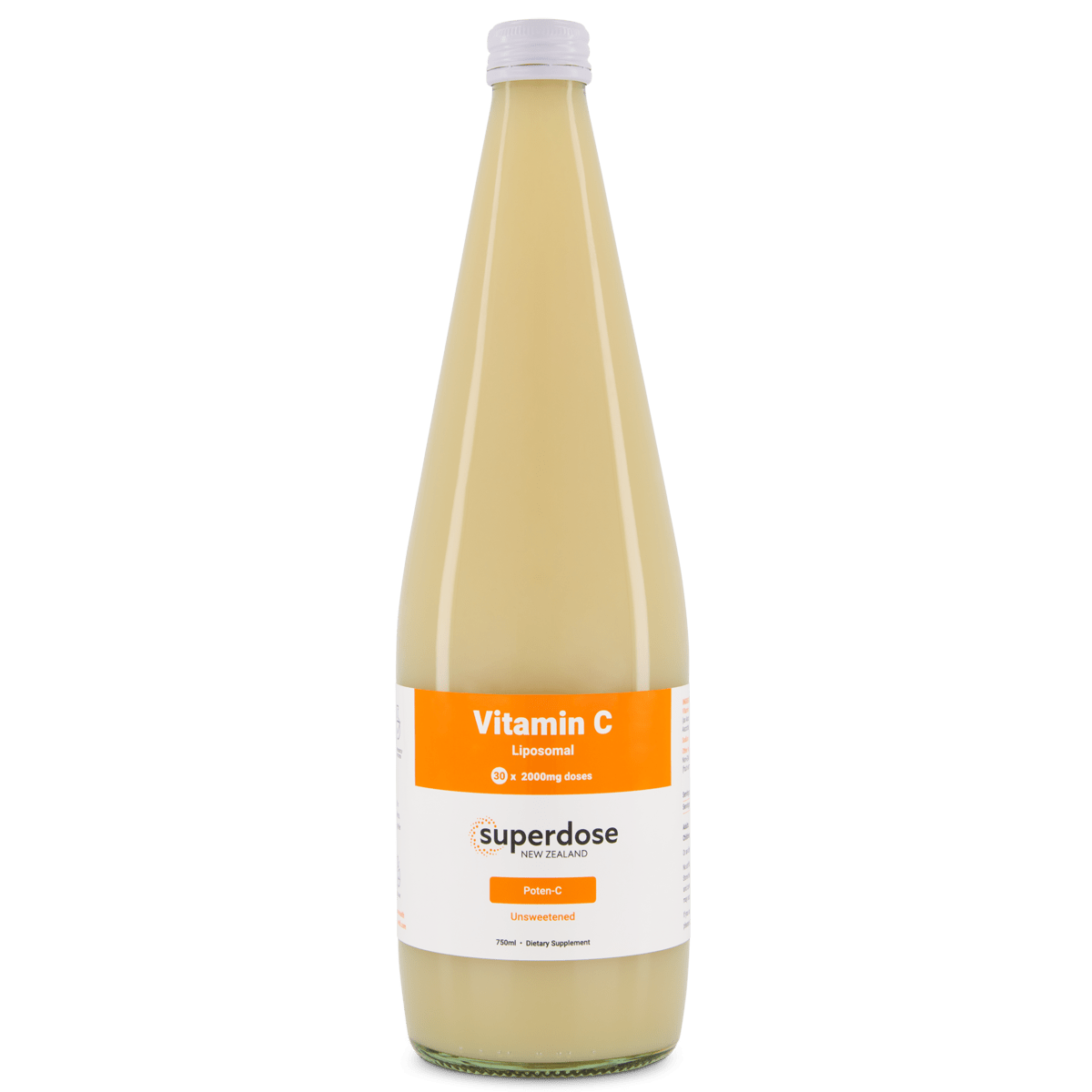 What is liposomal Superdose Vitamin C drink?

It is a superdose Vitamin-C in a glass bottle without any nasty fillers or additives. Liposomal Vitamin C is more easily absorbed and more effectively utilised by the body. This formula uses non-GMO sunflower lecithin to provide healthy fats and a delivery system that is easy on digestion. Each dose provides 2000 mg of Vitamin C.
1st Stop, Marshall's Health Shop!