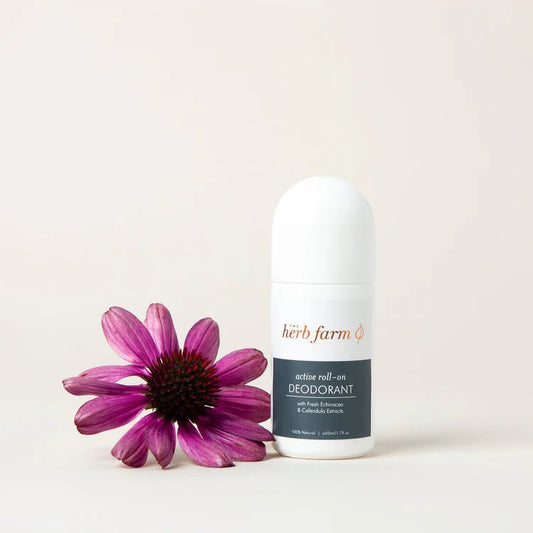 The Herb Farm Active Roll-On Deodorant

Our Active Roll-On Deodorant helps to control odour without interfering with your body’s natural cooling system.

Our Echinacea and Calendula Extracts both work as powerful antibacterial and soothing botanicals.

This industrious deodorant includes mineral rich and antibacterial Himalayan Pink Salt to support you on the most active of days.

Our essential oil blend of Patchouli, Sandalwood and Orange has a unisex appeal and they also bring their own antibacterial and 
