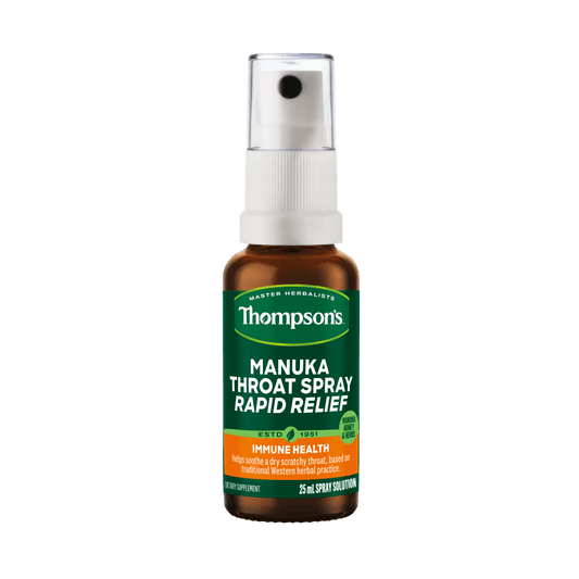Thompson's Manuka Throat Spray Rapid Relief 25ml - 1st Stop Marshall's Health Shop, Gift Shop! - Heath and Natural Therapy New Brighton Christchurch - Naturopath