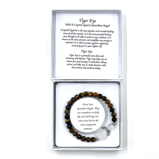 Tiger Eye Crystal Heart Guardian Angel Bracelet - MarshallsHealthShop