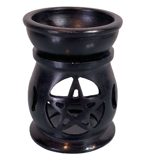 Triple Moon Pentacle Soapstone Oil Burner Black - MarshallsHealthShop