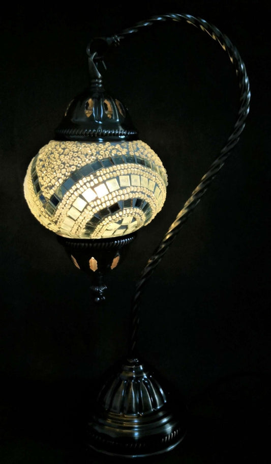 Turkish Mosaic Lamp Swan Neck White TL99 - 1st Stop Marshall's Health Shop, Gift Shop! - Heath and Natural Therapy New Brighton Christchurch - Naturopath