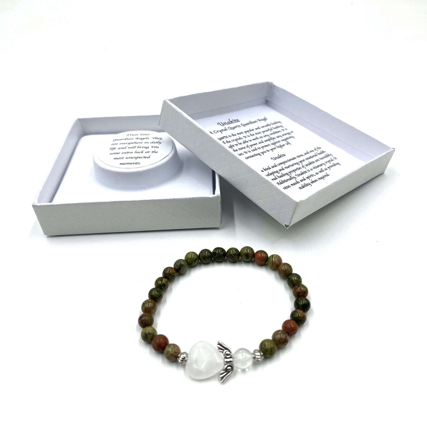 Unakite Crystal Heart Guardian Angel Bracelet - MarshallsHealthShop