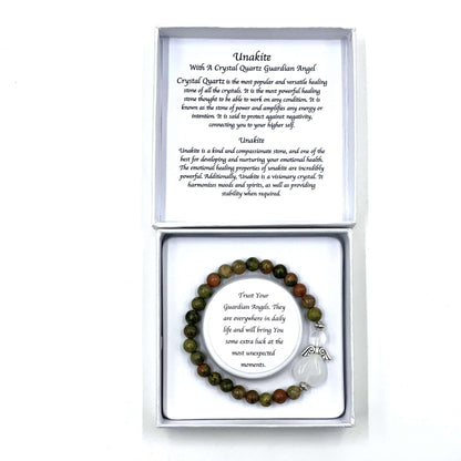 Unakite Crystal Heart Guardian Angel Bracelet - MarshallsHealthShop