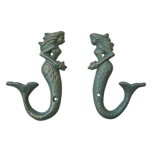 Wall Art Mermaid Cast Iron Hook Green Set of Two# - 1st Stop Marshall's Health Shop, Gift Shop! - Heath and Natural Therapy New Brighton Christchurch - Naturopath#