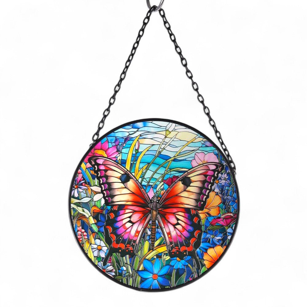Wall Art - Round Glass - Monarch Butterfly Suncatcher - MarshallsHealthShop