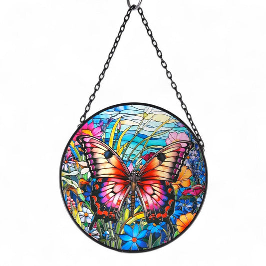 Wall Art - Round Glass - Monarch Butterfly Suncatcher - MarshallsHealthShop