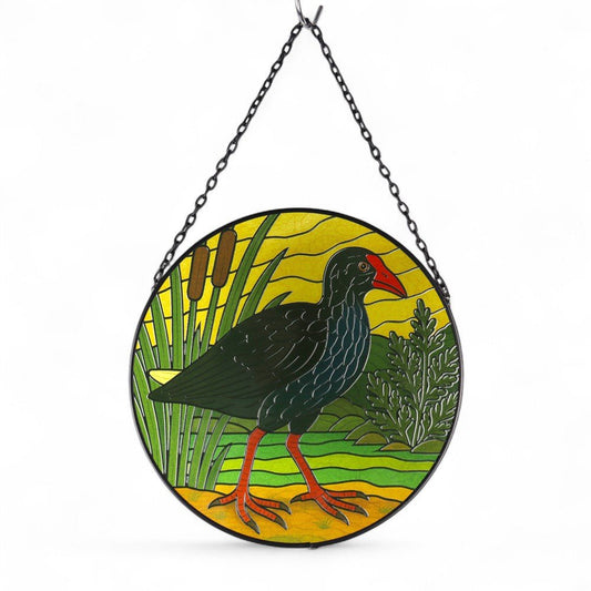 Wall Art - Round Glass - Pukeko in Swamp Suncatcher - MarshallsHealthShop