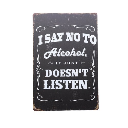 Wall Art Tin Alcohol Listen# - 1st Stop Marshall's Health Shop, Gift Shop! - Heath and Natural Therapy New Brighton Christchurch - Naturopath#