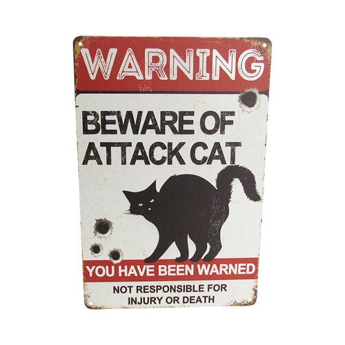 Wall Art Tin Attack Cat Sign# - 1st Stop Marshall's Health Shop, Gift Shop! - Heath and Natural Therapy New Brighton Christchurch - Naturopath#