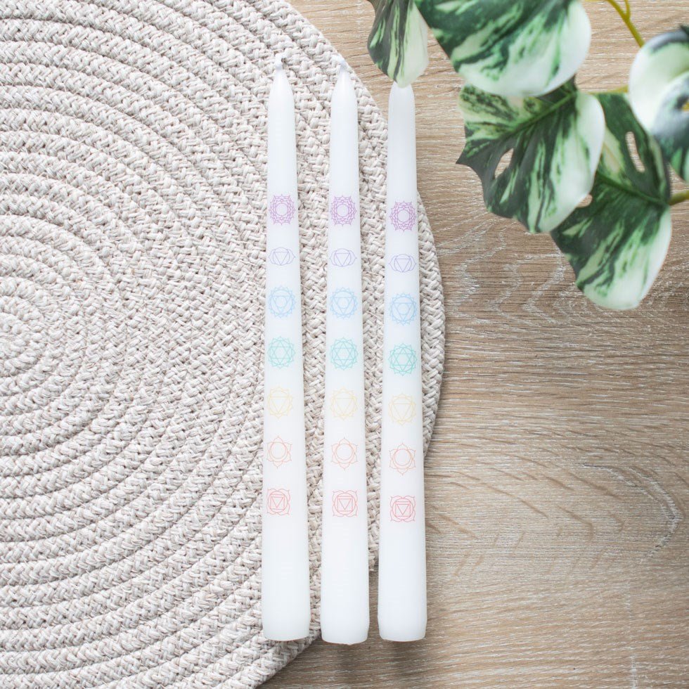 White Chakra Dinner Candles (3) - MarshallsHealthShop