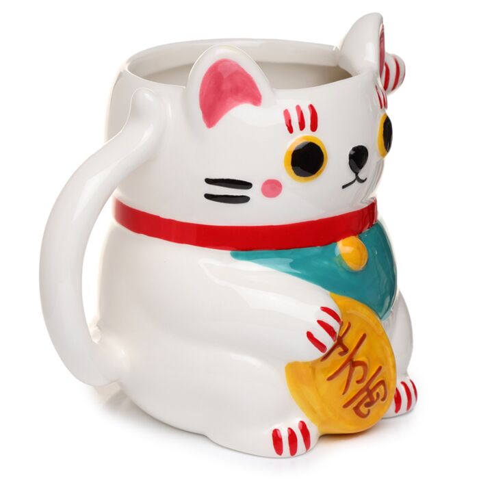 White Maneki Neko Lucky Cat Ceramic Mug - MarshallsHealthShop