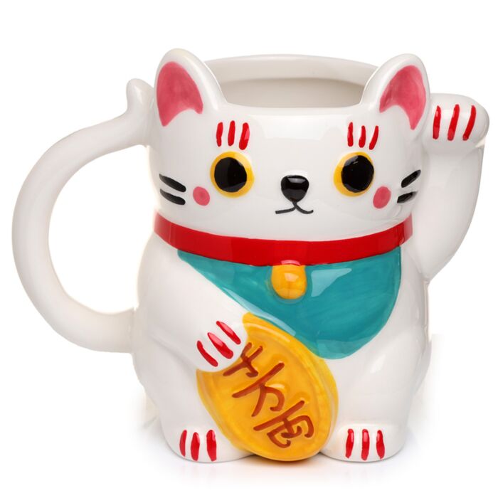White Maneki Neko Lucky Cat Ceramic Mug - MarshallsHealthShop