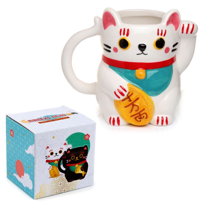 White Maneki Neko Lucky Cat Ceramic Mug - MarshallsHealthShop