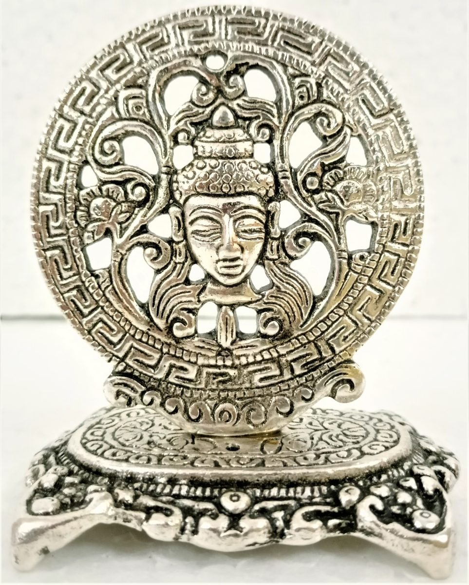 White Metal Round Buddha Head Incense Holder - MarshallsHealthShop