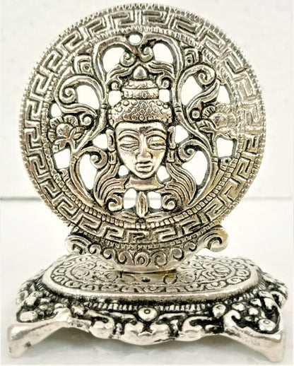 White Metal Round Buddha Head Incense Holder - MarshallsHealthShop