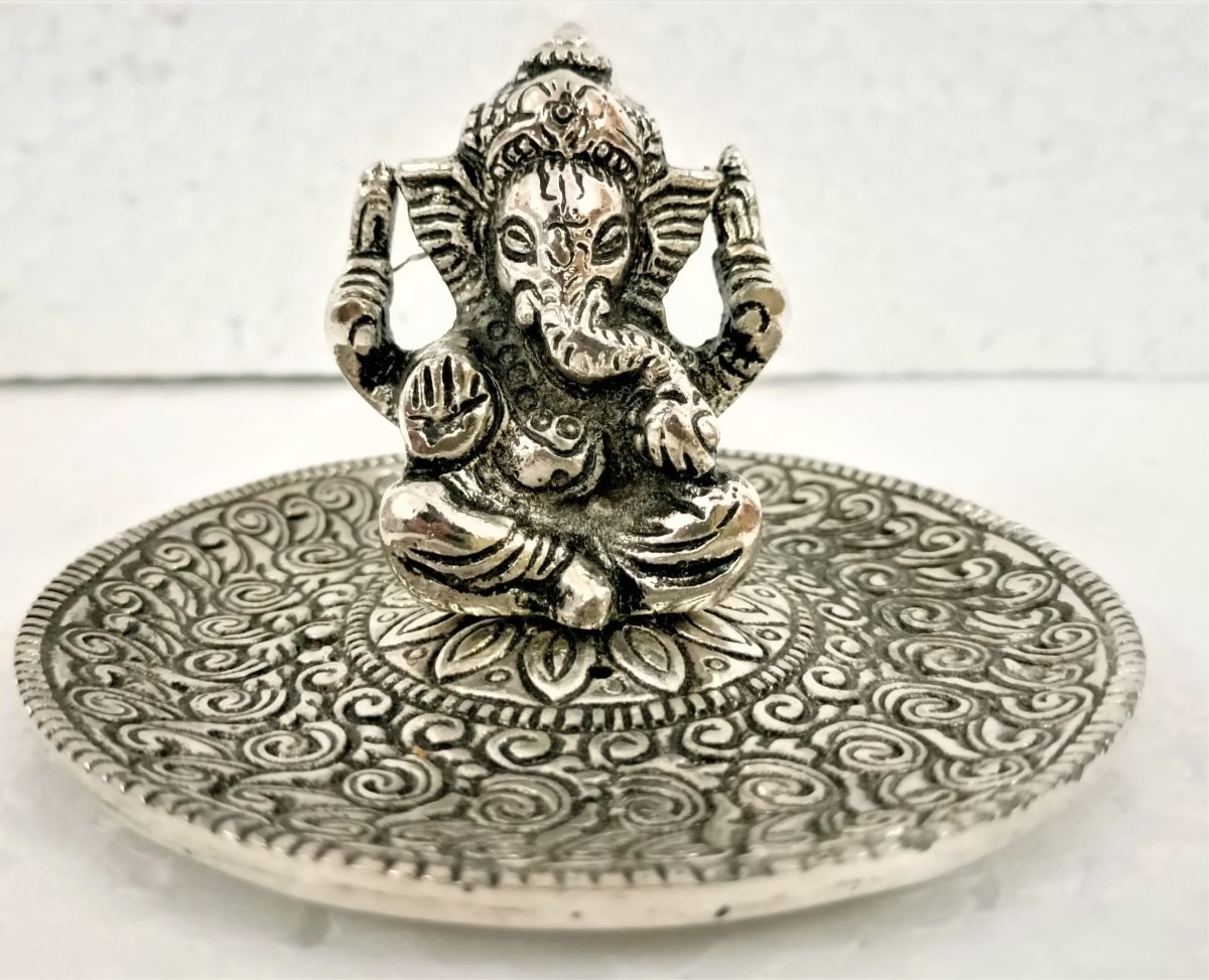 White Round Ganesha Incense Holder - MarshallsHealthShop