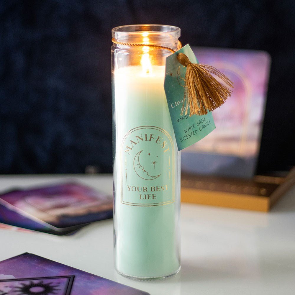 White Sage Tube Candle Clear Quartz Crystals - MarshallsHealthShop