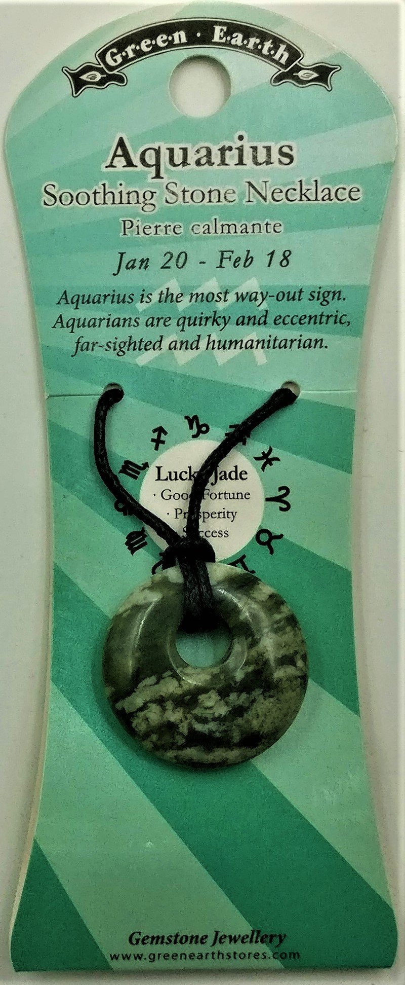 Zodiac Donut Pendant- Aquarius- Lucky Jade
1st Stop, Marshall's Health Shop, Gift Shop!

SKU: PZJD