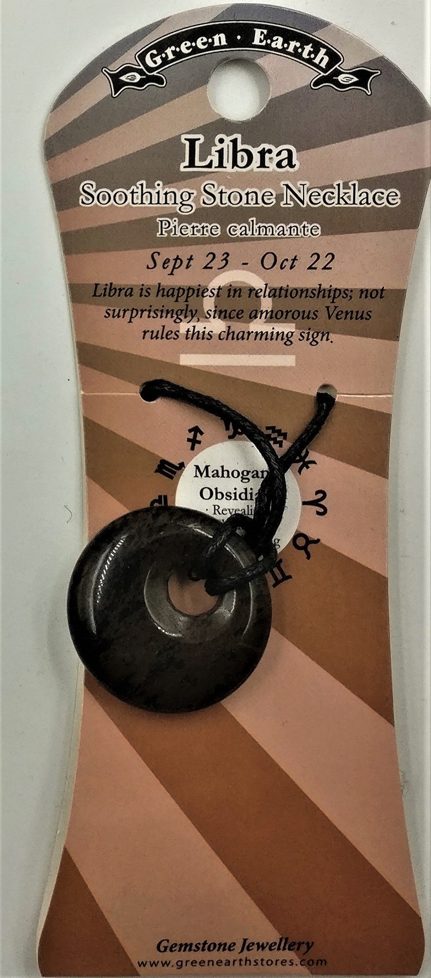 Zodiac Donut Pendant - Libra - Mahogany Obsidian - MarshallsHealthShop