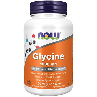 NOW Glycine 1000mg 100 Veg Caps What is Glycine?  Glycine is the smallest and simplest amino acid, making it versatile for use in a wide range of functions. Glycine is necessary for the production of glutathione, DNA, creatine, bile, haemoglobin, and most proteins. It also helps to promote glycogen storage, thereby making glucose readily available for energy production