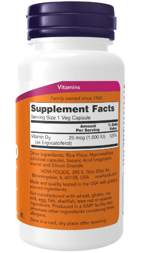 NOW Foods Vitamin D 1000 IU Dry 120 Veg Capsules 1st Stop, Marshall's Health Shop!  Vitamin D-2, or ergocalciferol, is a vegetarian based form of vitamin D that can help to maintain optimal levels of vitamin D in the body.* Vitamin D enhances the uptake of calcium from the diet, is critical for bone health, and supports the immune system.*