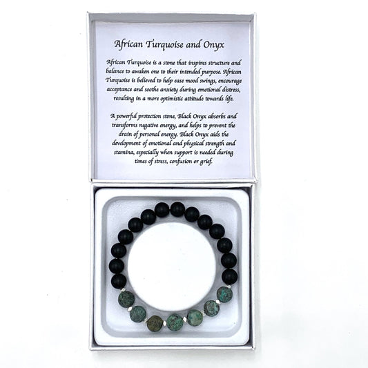 African Turquoise & Onyx bracelet Diameter: 6cm  SKU: 1025AO