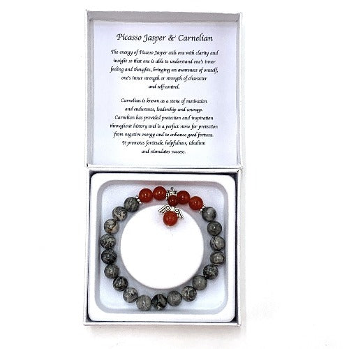 Grey Picasso Jasper/Carnelian Bracelet