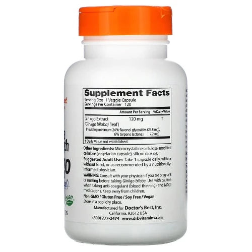 Doctor's Best Extra Strength Ginkgo helps support memory and brain capacity. It also helps support healthy mitochondrial and nerve cell function. This premium quality Ginkgo biloba is a standardized extract, guaranteed to contain  minimum 24% flavonol glycosides and 6% terpene lactones, as verified by independent laboratory analysis.