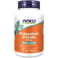 NOW Potassium Citrate 99mg 180 Veg Caps What is Potassium Citrate?  Potassium is an essential mineral that is widely distributed among food sources, with especially high levels present in fruits and vegetables. Potassium is critical for the maintenance of normal whole-body and cellular fluid levels, as well as for the maintenance of acid-base balance. 