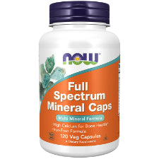 NOW Foods Full Spectrum Minerals Caps 120 Veg Capsules What are Full Spectrum Minerals?  High Calcium for Bone Health Iron-Free Formula NOW® Full Spectrum Mineral Caps is a comprehensive combination of the most important dietary minerals used by the body. This formula contains recommended potencies of essential minerals, including calcium for strong bones and teeth and zinc for immune system support.
