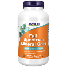 NOW Foods Full Spectrum Minerals Caps 240 Veg Capsules What are Full Spectrum Minerals?  High Calcium for Bone Health Iron-Free Formula NOW® Full Spectrum Mineral Caps is a comprehensive combination of the most important dietary minerals used by the body. This formula contains recommended potencies of essential minerals, including calcium for strong bones and teeth and zinc for immune system support.